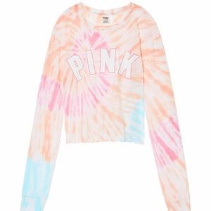 PINK Victoria's Secret Pastel Tie-Dye Long Sleeve Crop Top - Pink, Peach, Blue